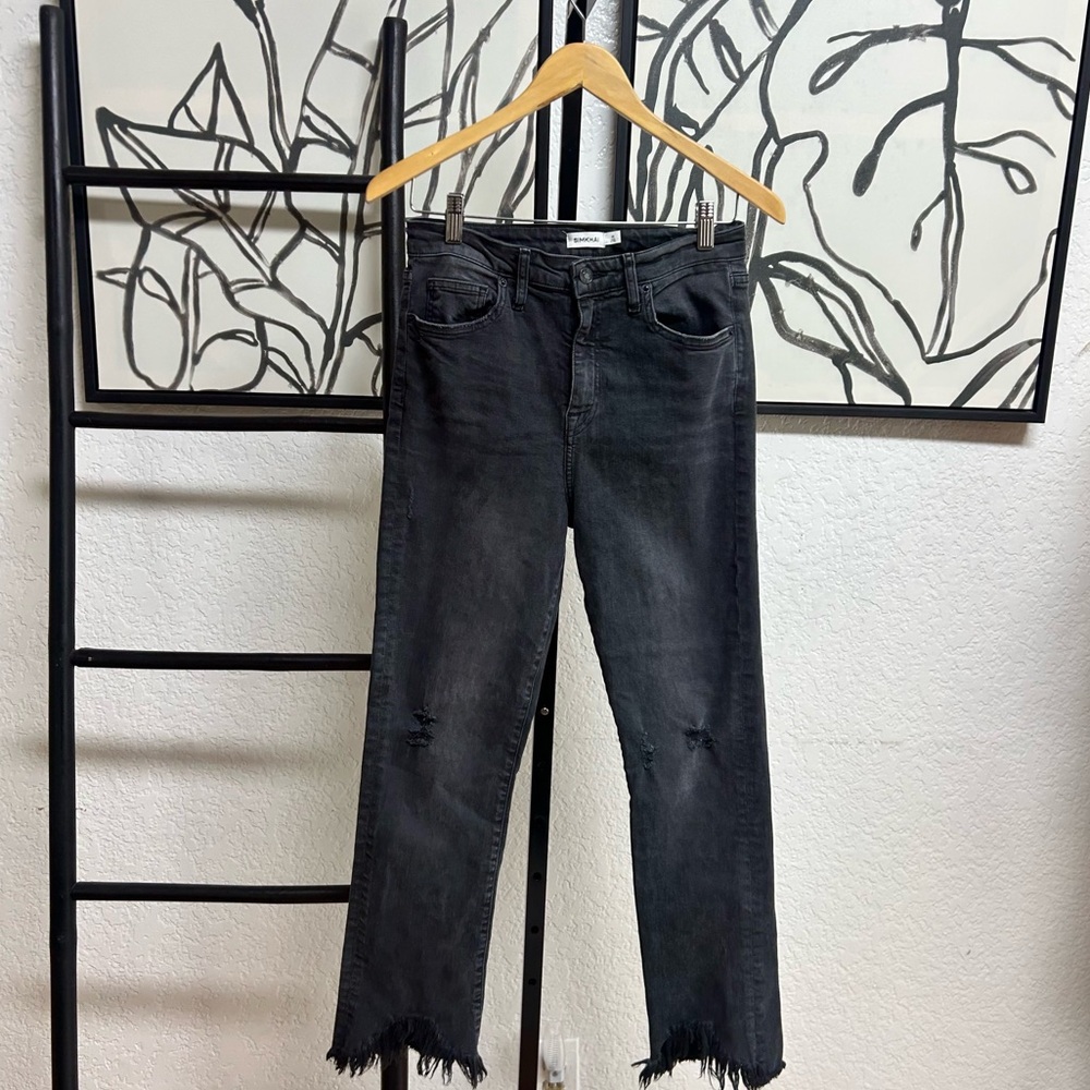 Johnathon Simkhai off black distressed jeans size 29 frayed hem stretchy
